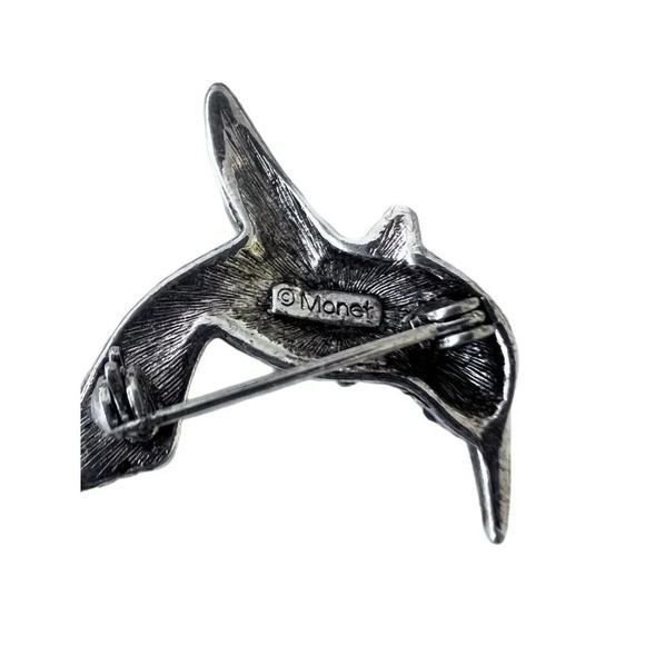 Monet Hummingbird Brooch Pin Rhinestone Crystal Green Blue Signed Sparkle - Picture 5 of 5